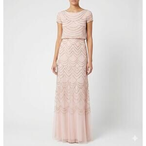 New Adrianna Papell Women's Size 4P Short Sleeve Blouson Beaded Gown